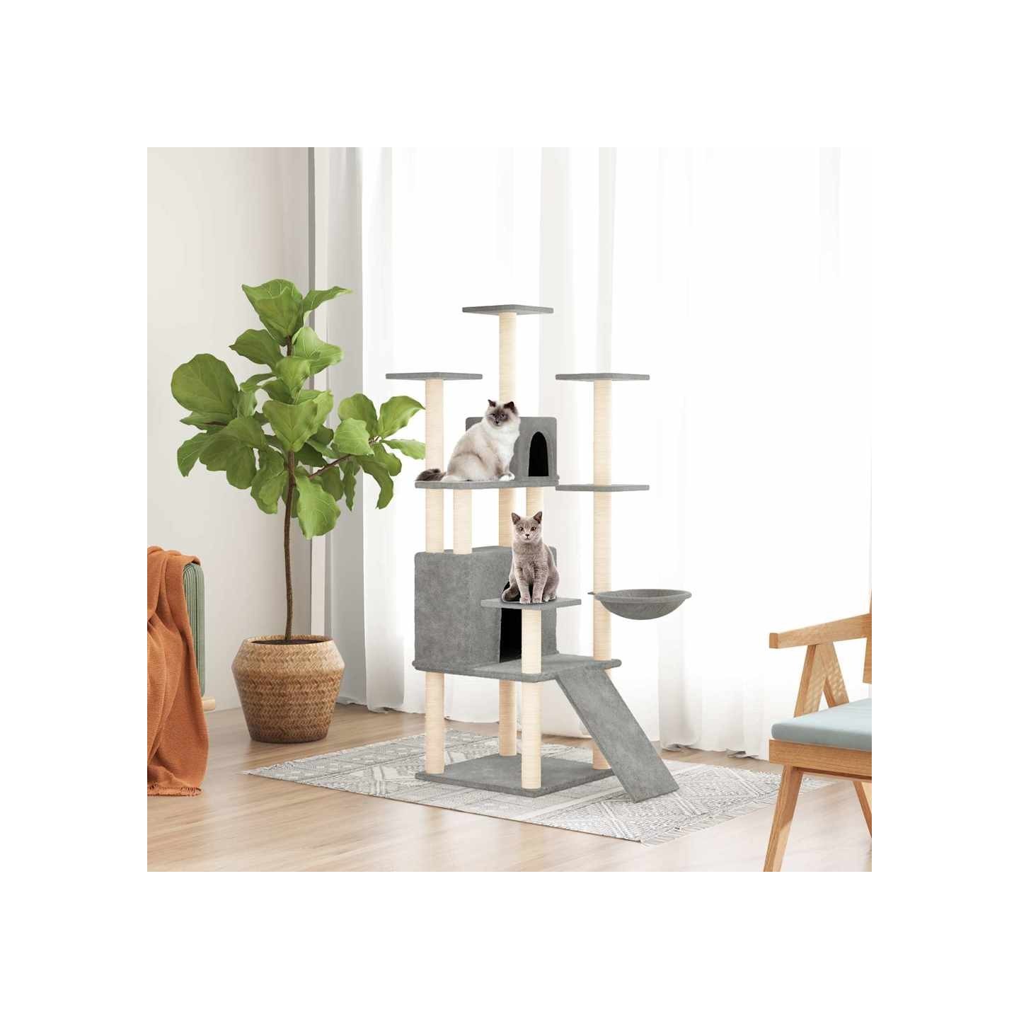 Arbre à chat avec griffoirs en sisal Gris clair 154 cm