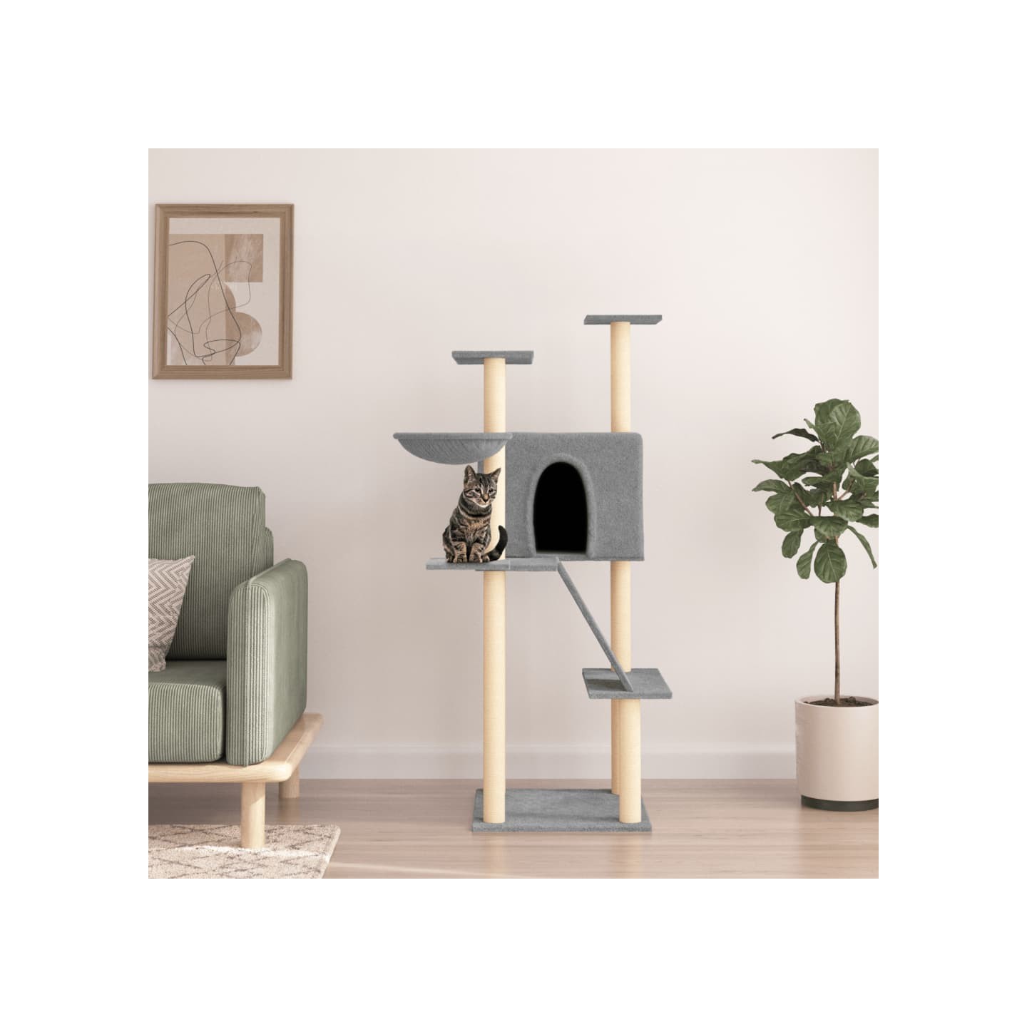 Arbre à chat avec griffoirs en sisal gris clair 143 cm