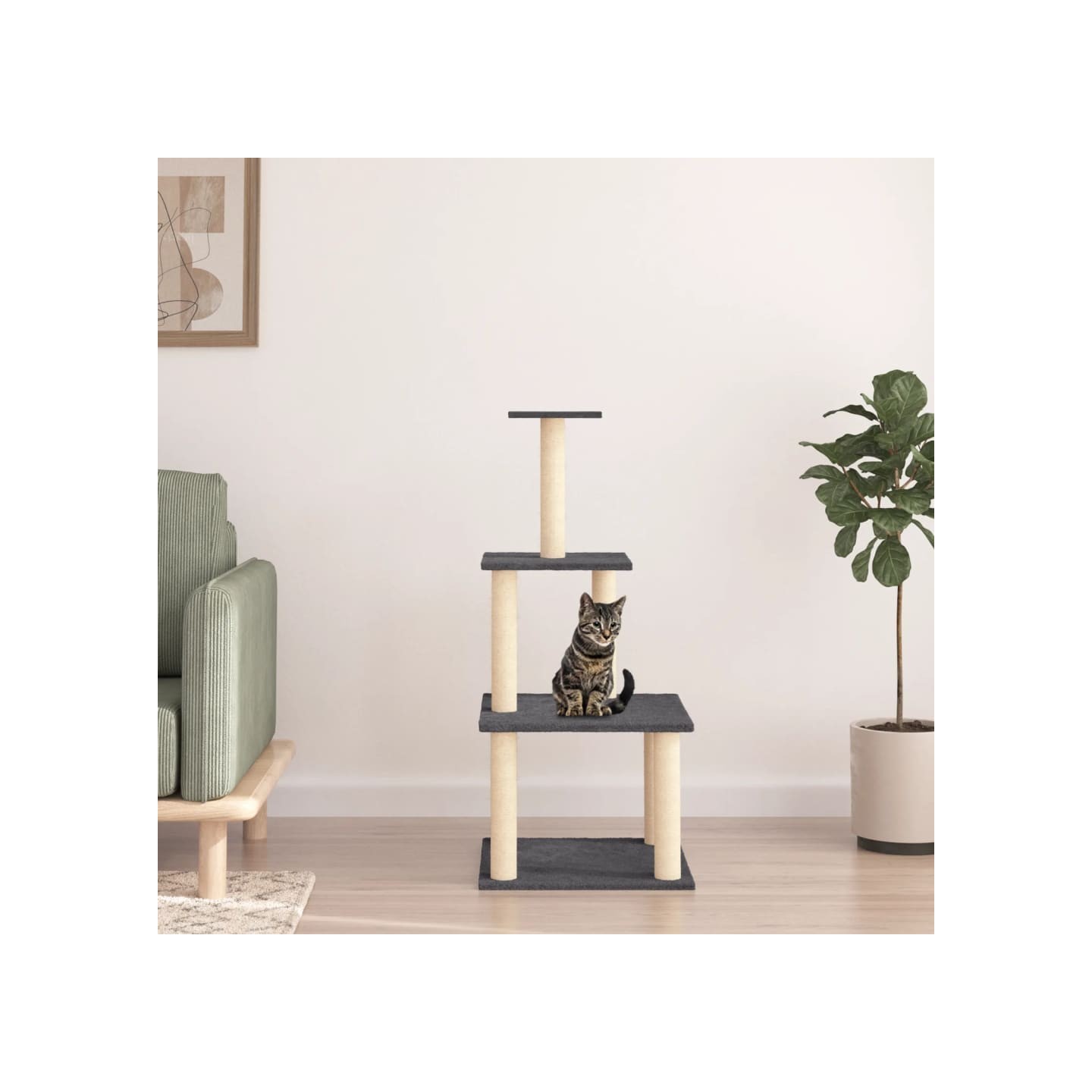 Arbre à chat avec griffoirs en sisal gris foncé 111 cm