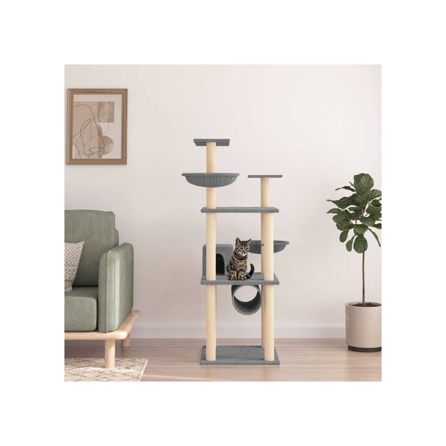 Arbre à chat avec griffoirs en sisal gris clair 141 cm