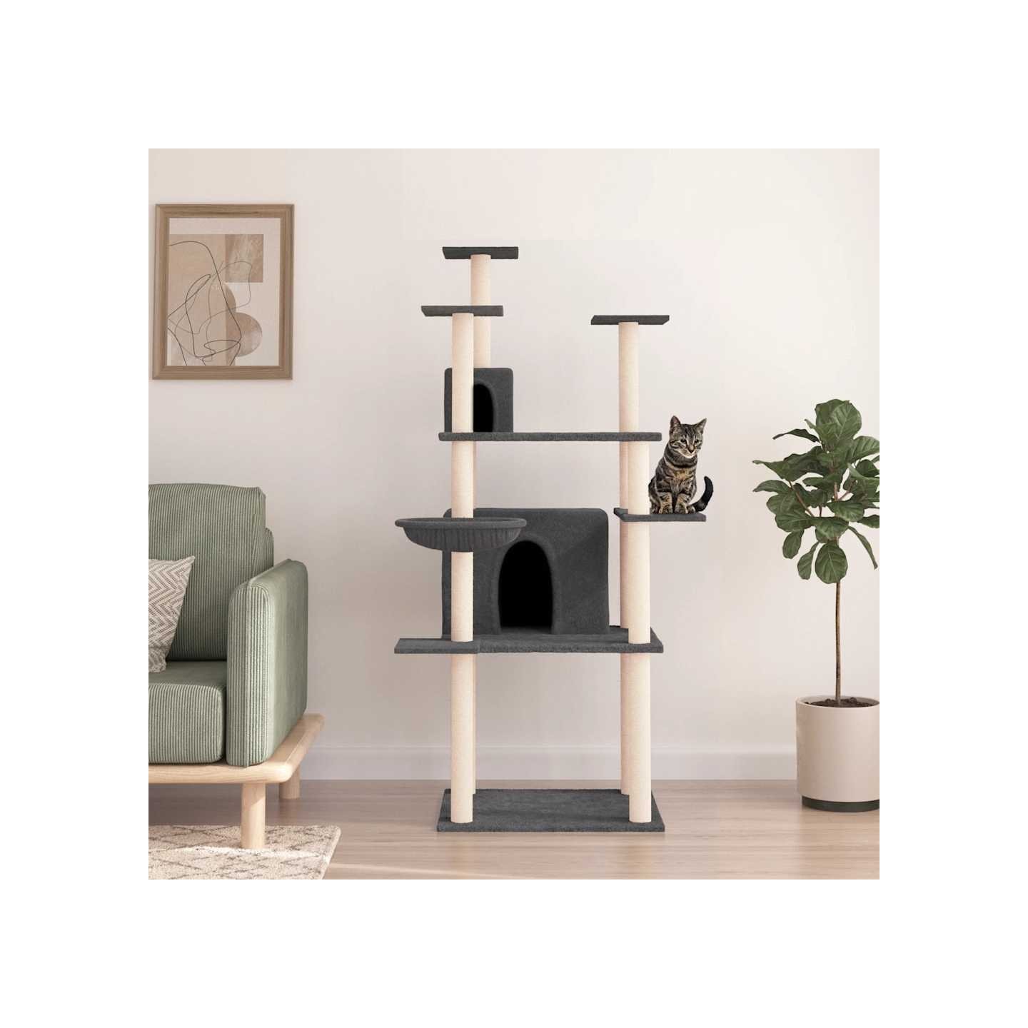 Arbre à chat avec griffoirs en sisal Gris foncé 166 cm