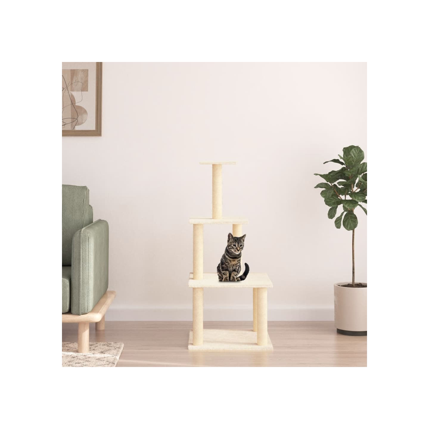 Arbre à chat avec griffoirs en sisal crème 111 cm