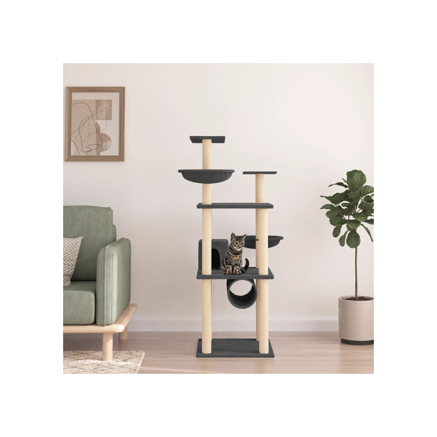 Arbre à chat avec griffoirs en sisal gris foncé 141 cm