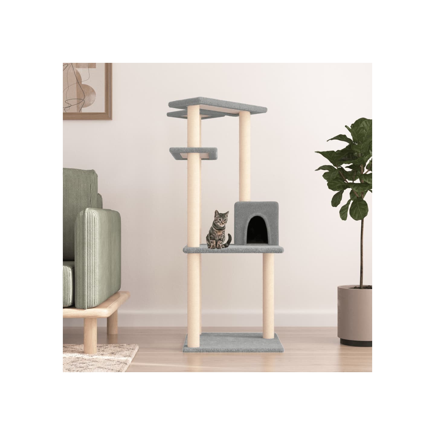Arbre à chat avec griffoirs en sisal gris clair 123 cm