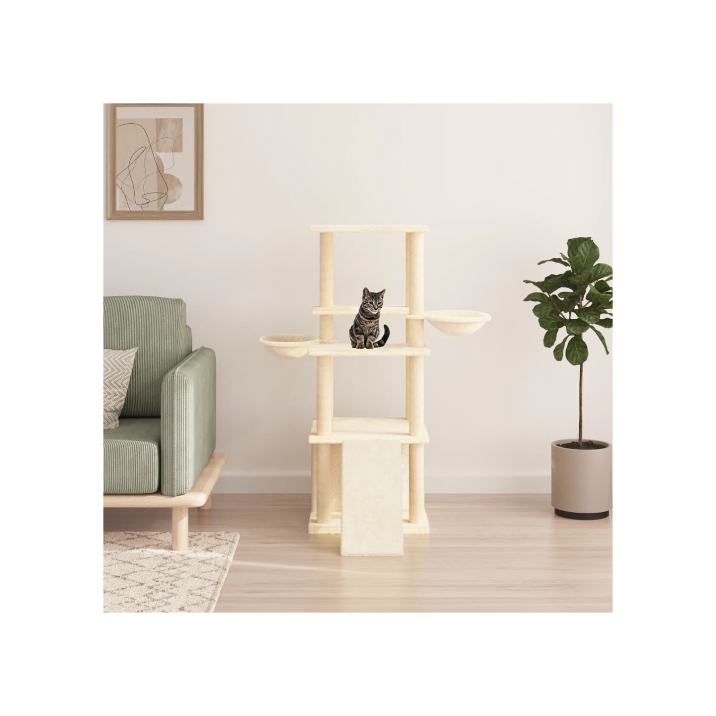 Arbre à chat avec griffoirs en sisal crème 133 cm