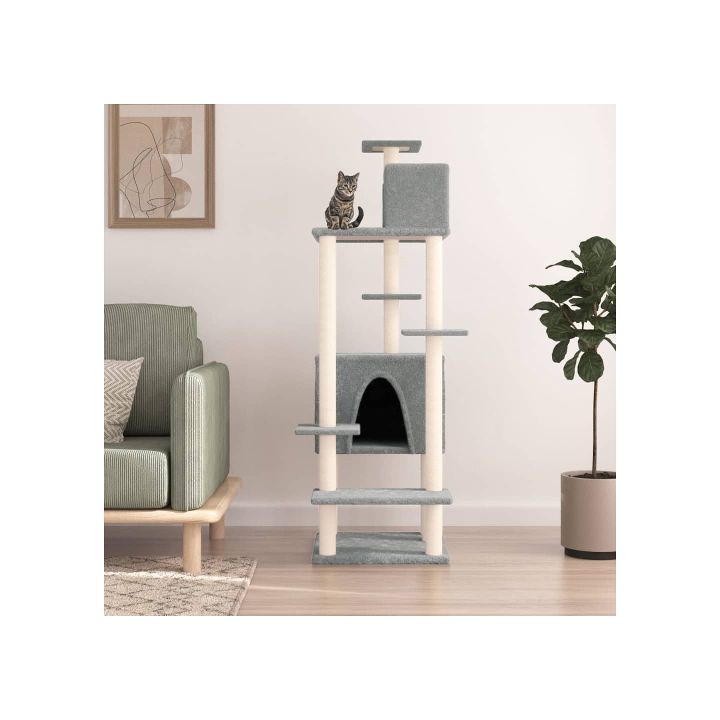 Arbre à chat avec griffoirs en sisal Gris clair 154 cm