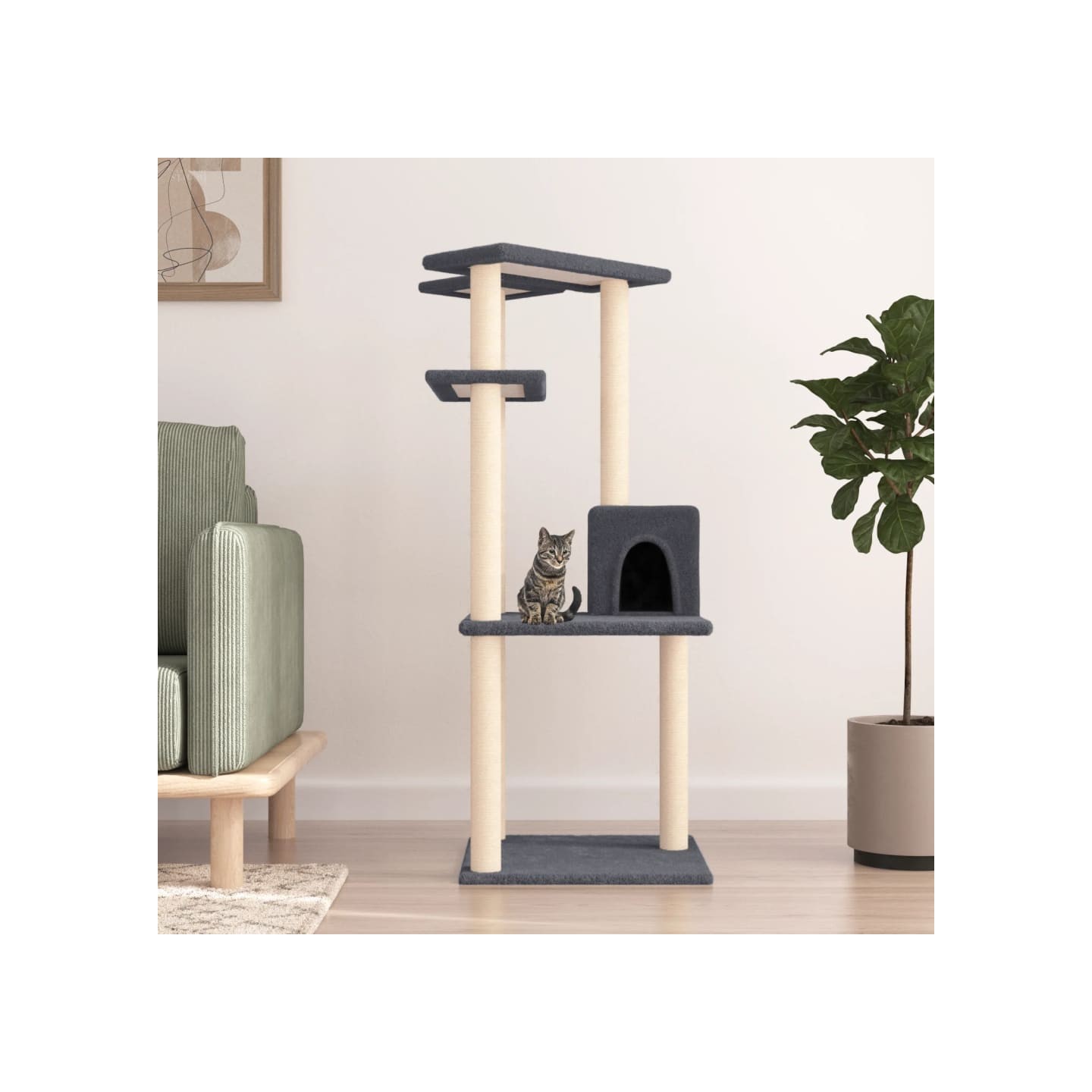 Arbre à chat avec griffoirs en sisal gris foncé 123 cm