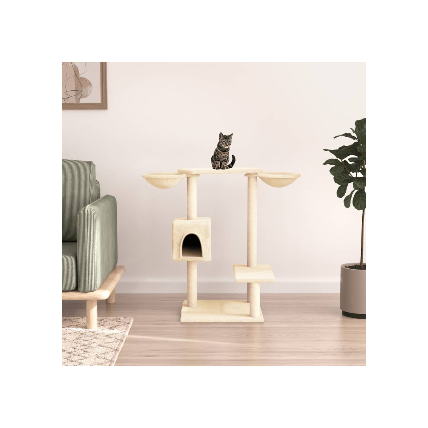 Arbre à chat avec griffoirs crème 82 cm