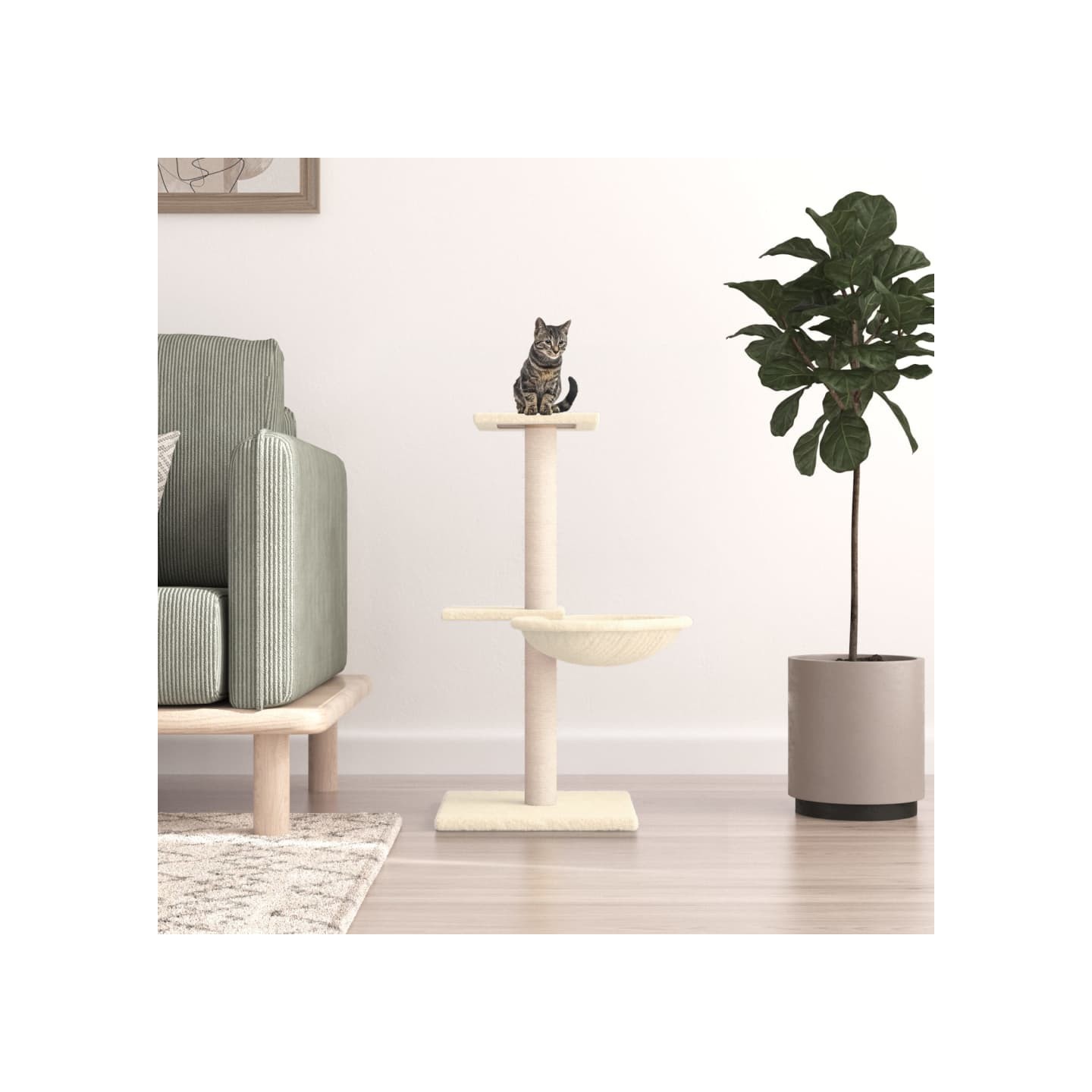 Arbre à chat avec griffoirs en sisal crème 72 cm