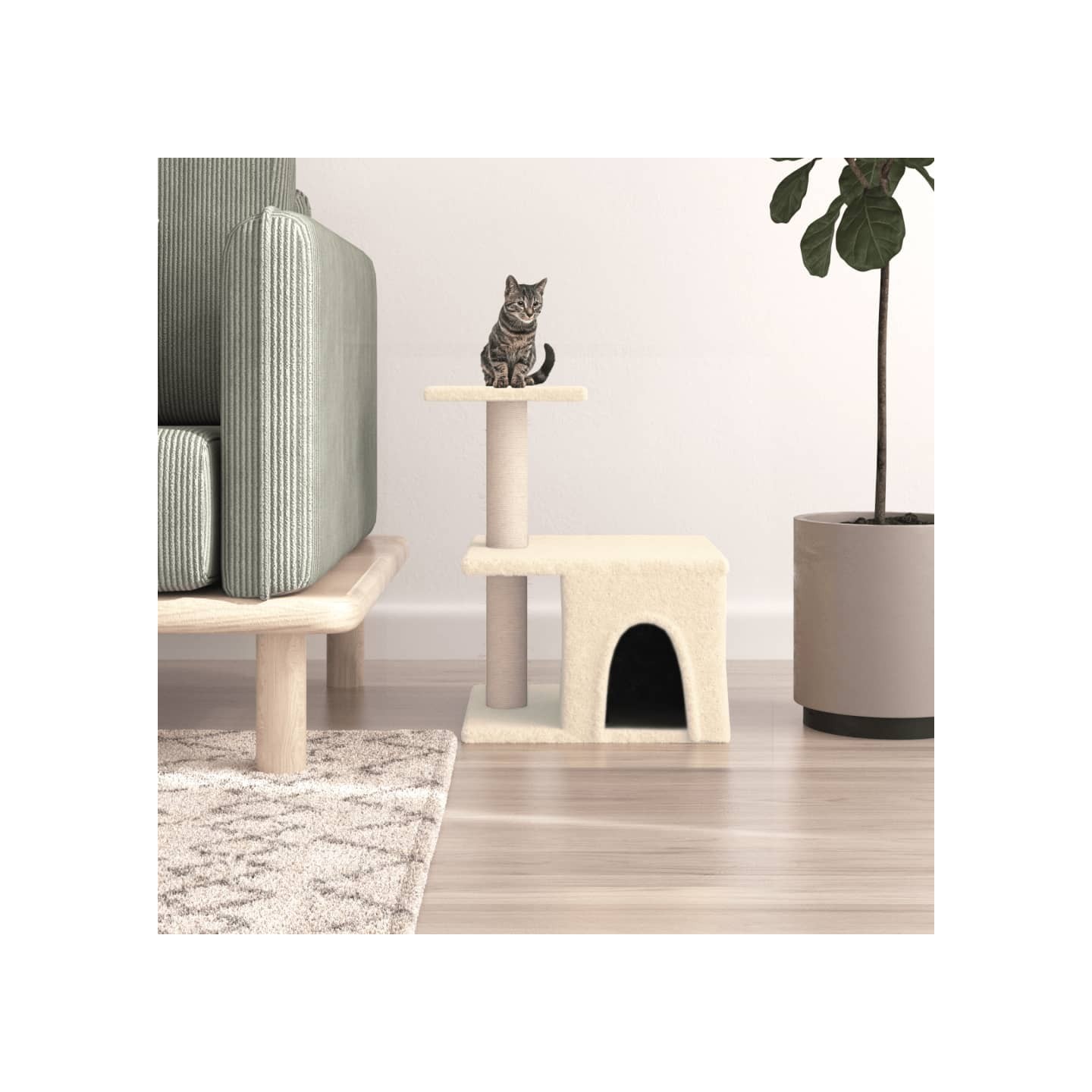 Arbre à chat avec griffoirs en sisal crème 48 cm