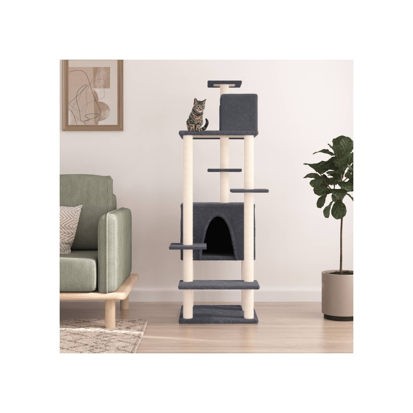 Arbre à chat avec griffoirs en sisal Gris foncé 154 cm