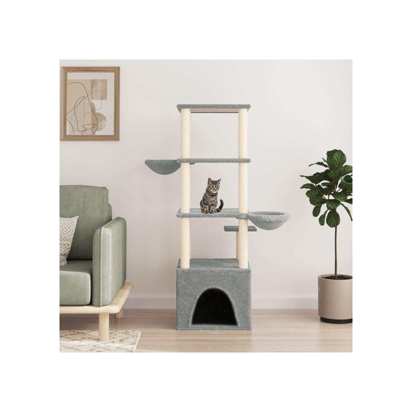 Arbre à chat avec griffoirs en sisal gris clair 147 cm
