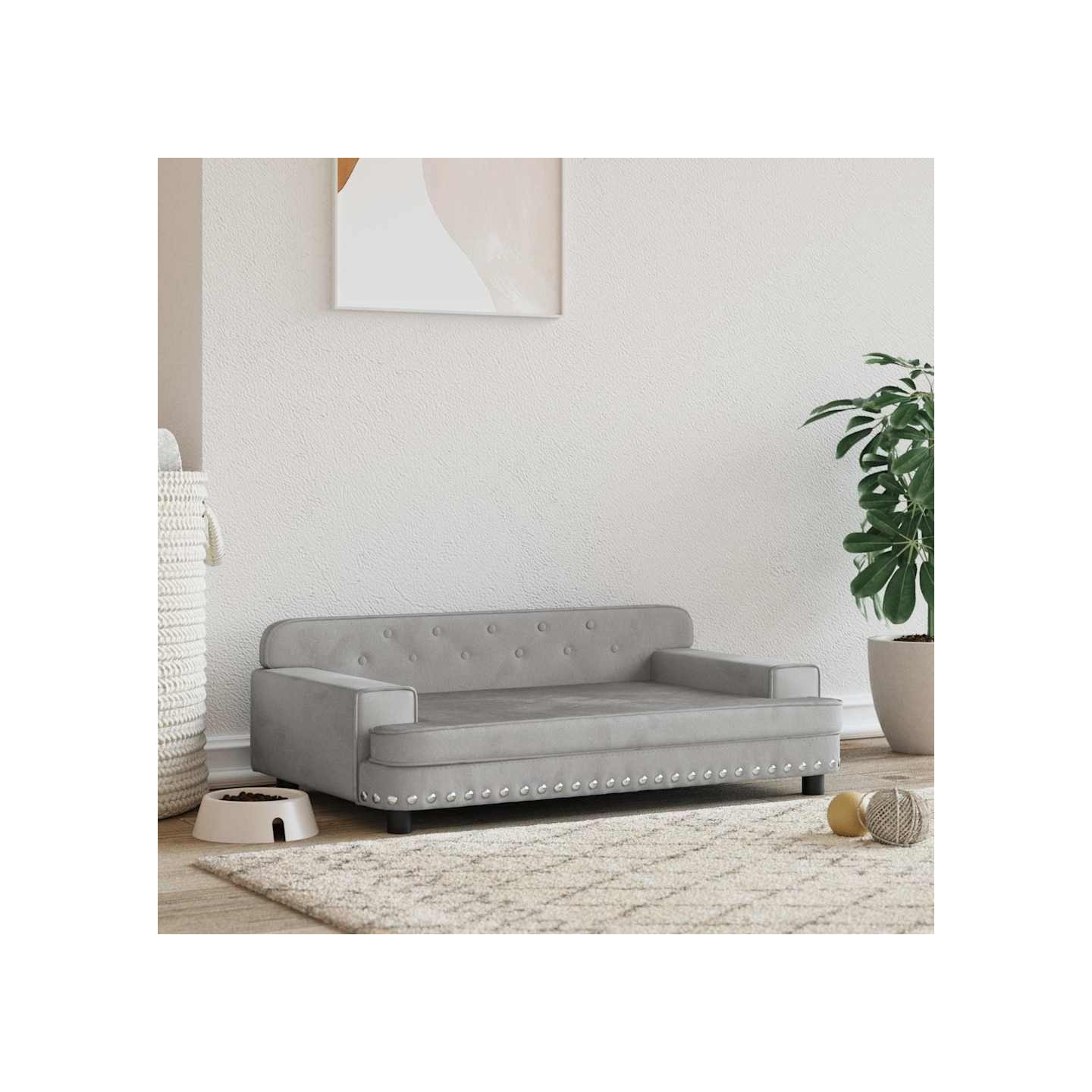 Lit pour chien gris clair 90x53x30 cm velours