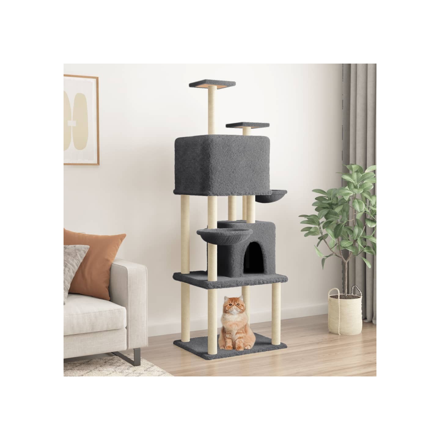 Arbre à chat avec griffoirs en sisal Gris foncé 180 cm