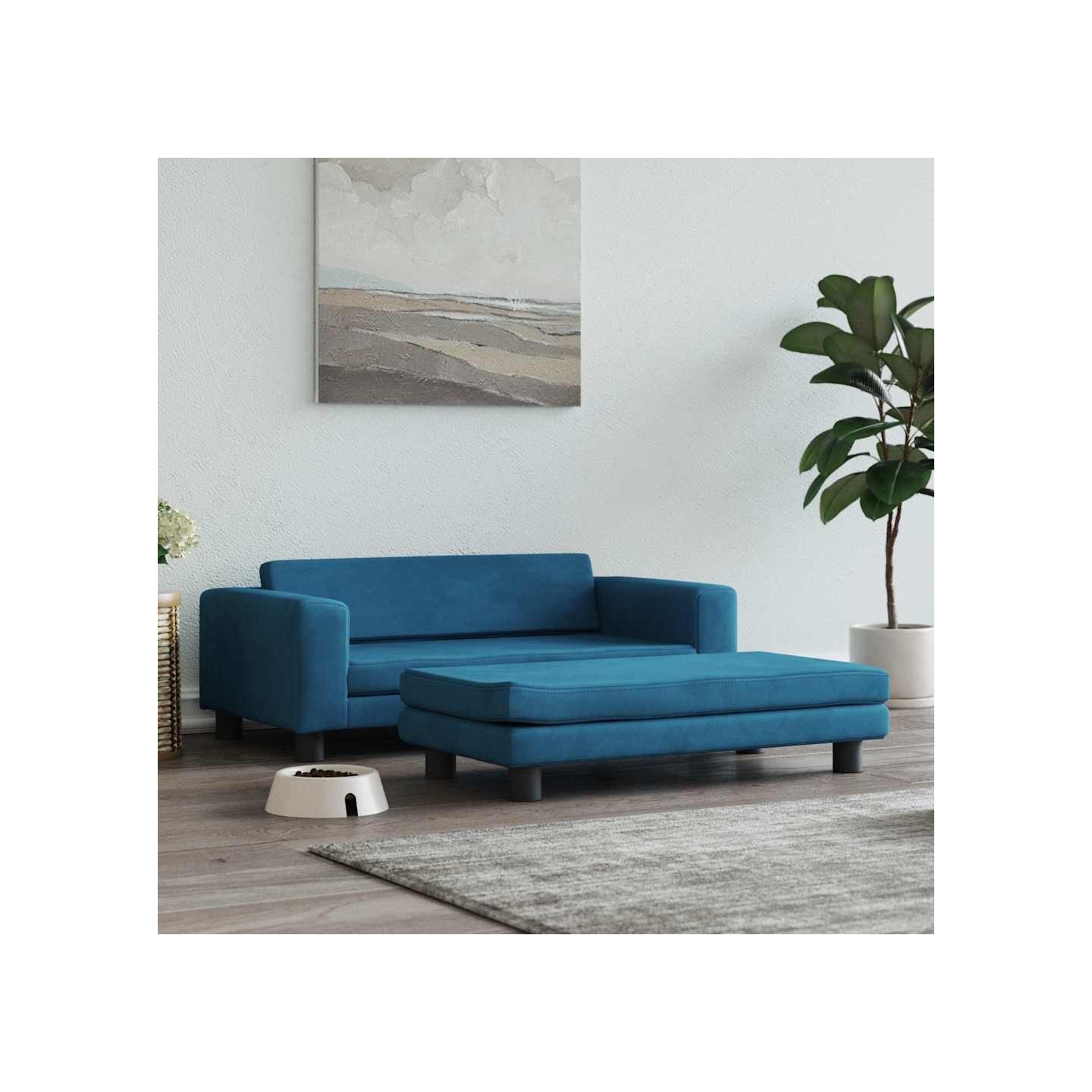 Lit pour chien avec extension bleu 100x50x30 cm velours