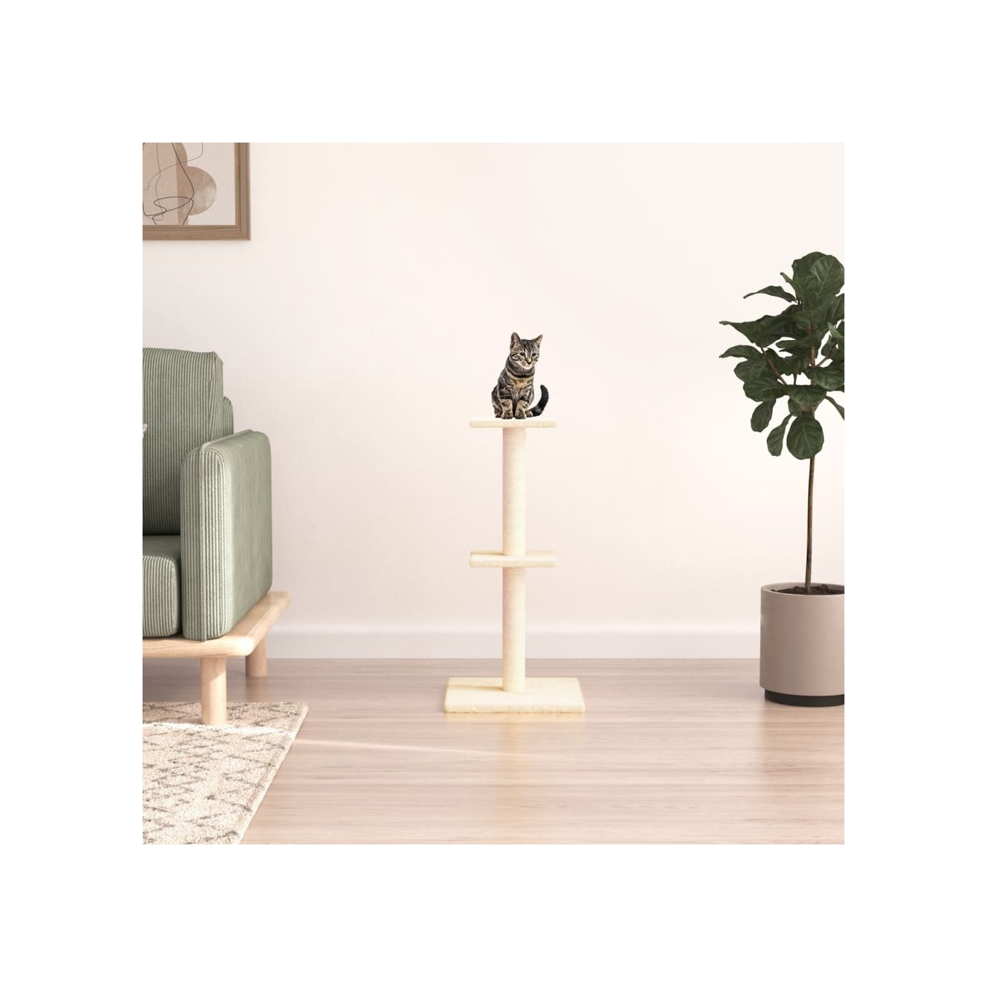 Arbre à chat avec griffoirs en sisal crème 73 cm