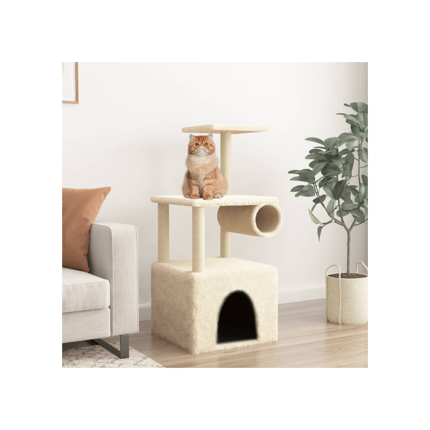 Arbre à chat avec griffoirs en sisal crème 109,5 cm