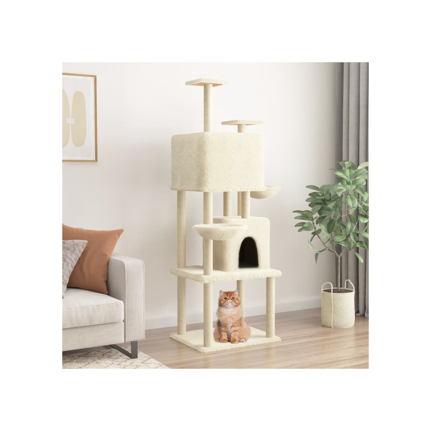 Arbre à chat avec griffoirs en sisal Crème 180 cm