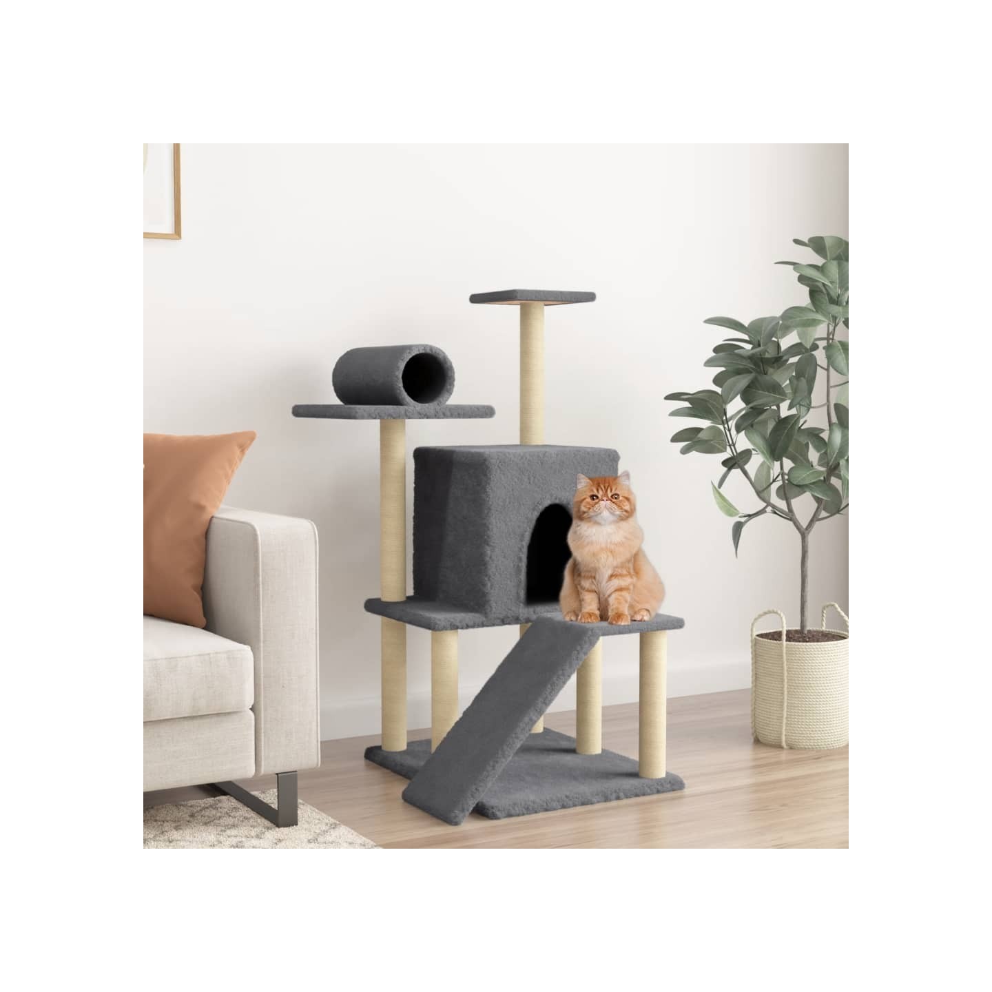 Arbre à chat avec griffoirs en sisal gris foncé 110,5 cm