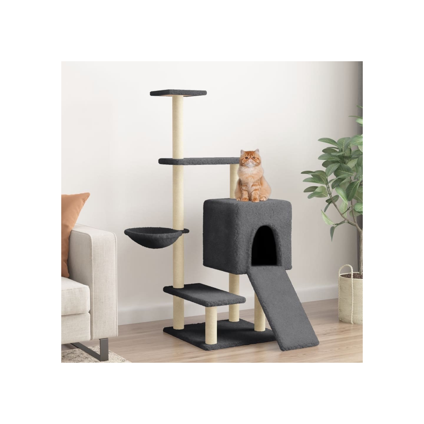 Arbre à chat avec griffoirs en sisal gris foncé 130,5 cm