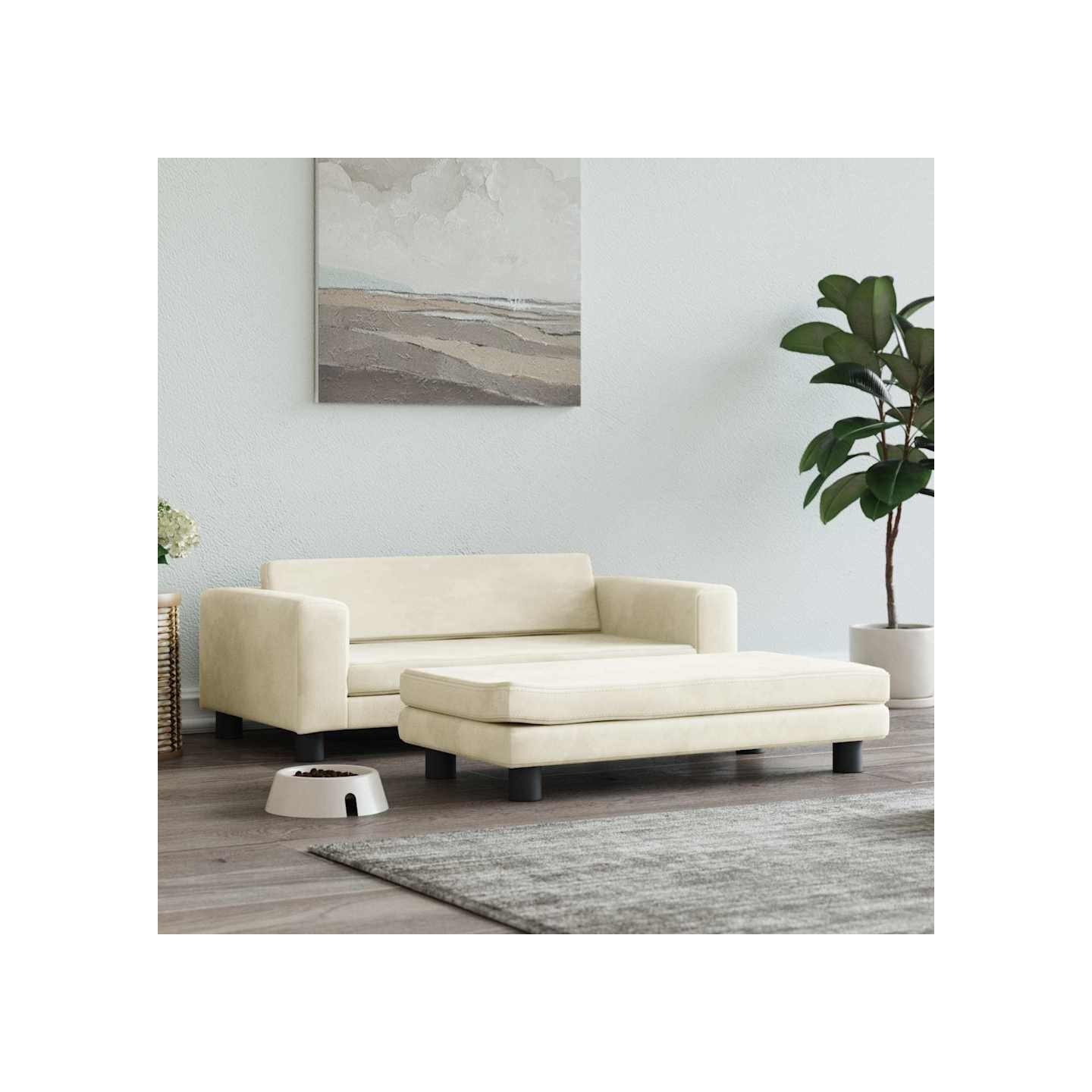 Lit pour chien avec extension crème 100x50x30 cm velours
