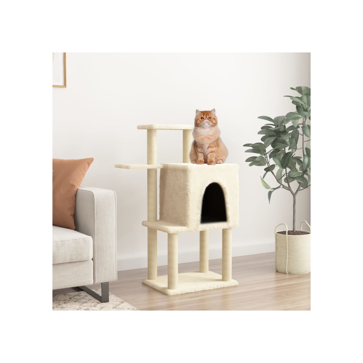 Arbre à chat avec griffoirs en sisal crème 97 cm