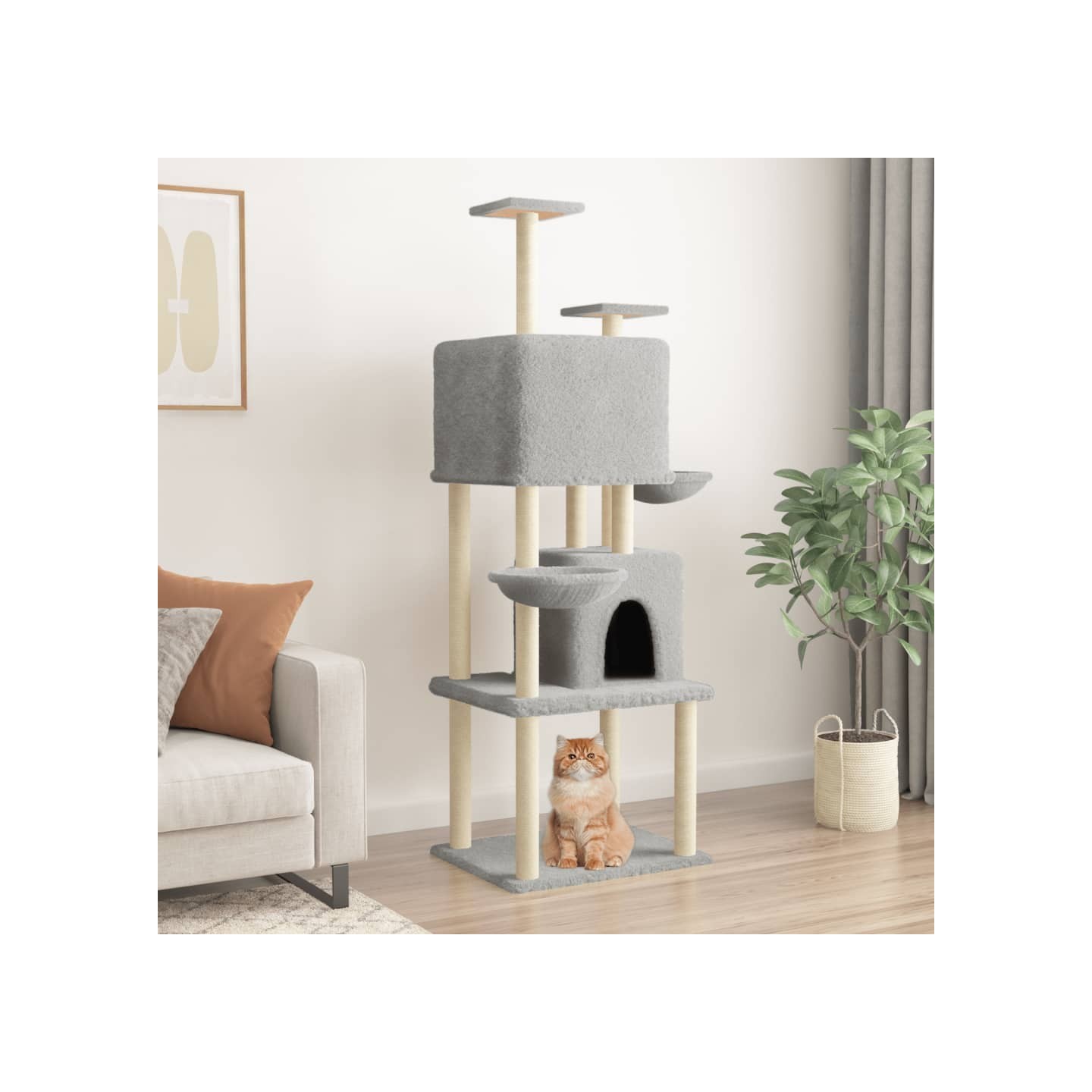 Arbre à chat avec griffoirs en sisal Gris clair 180 cm