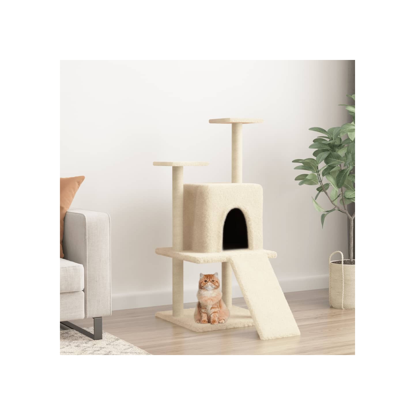 Arbre à chat avec griffoirs en sisal crème 110 cm