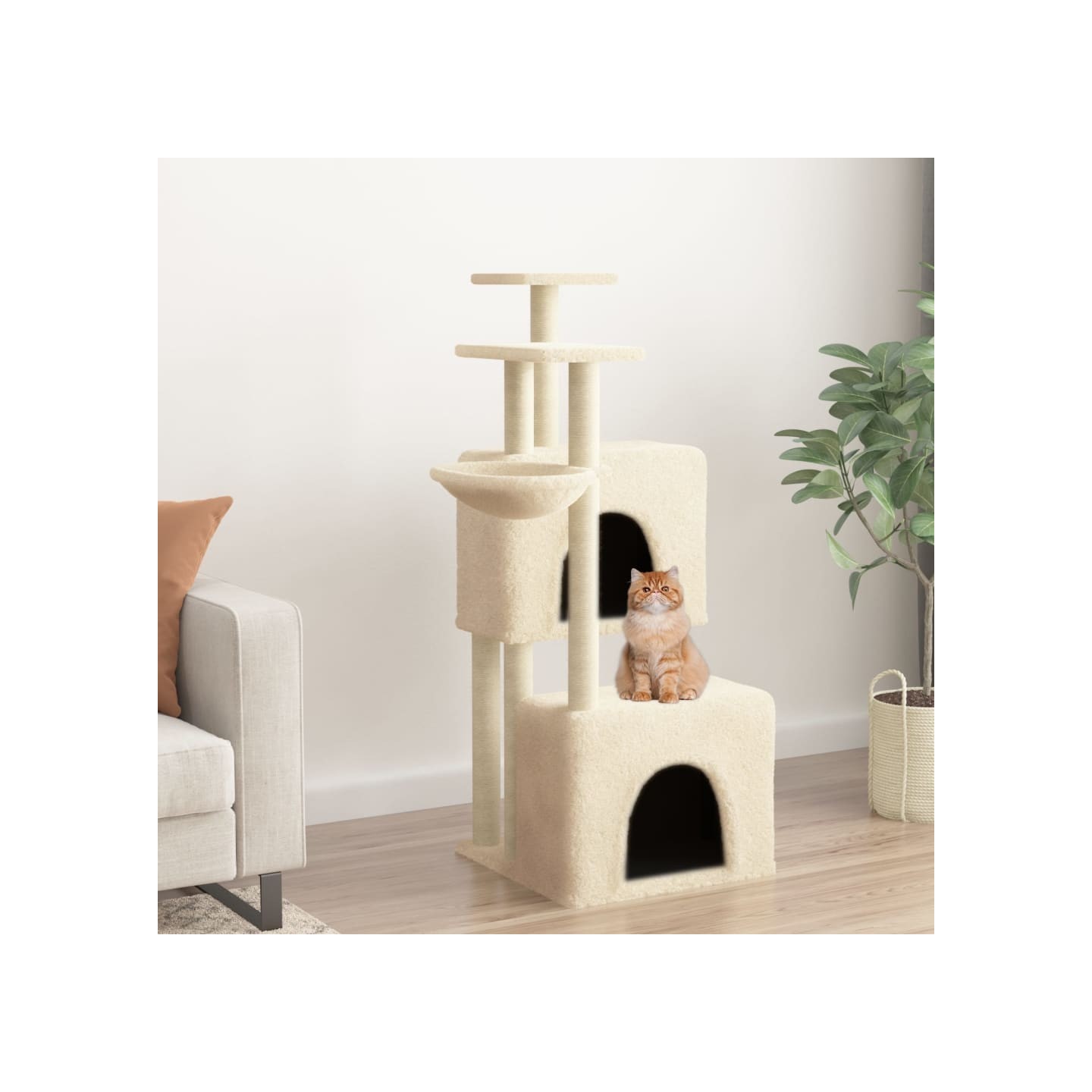 Arbre à chat avec griffoirs en sisal crème 122 cm