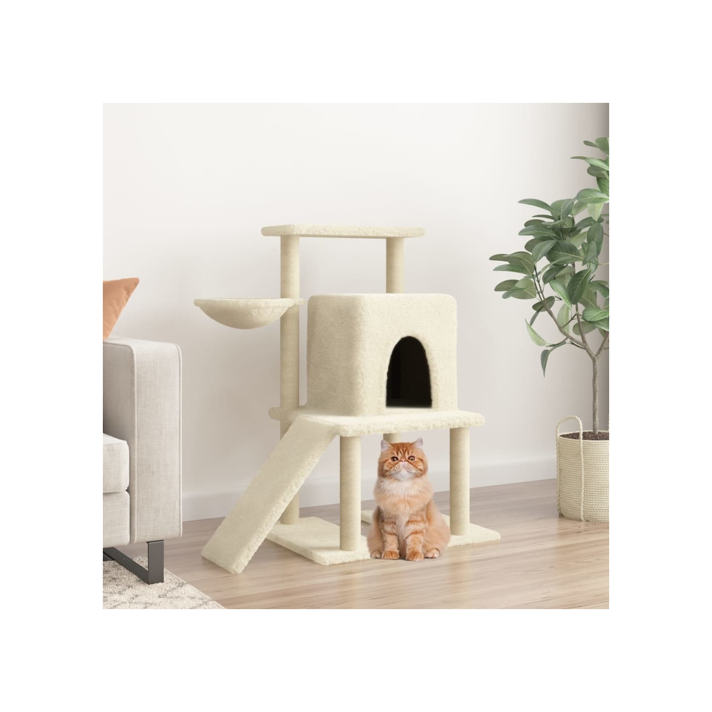 Arbre à chat avec griffoirs en sisal Crème 96,5 cm