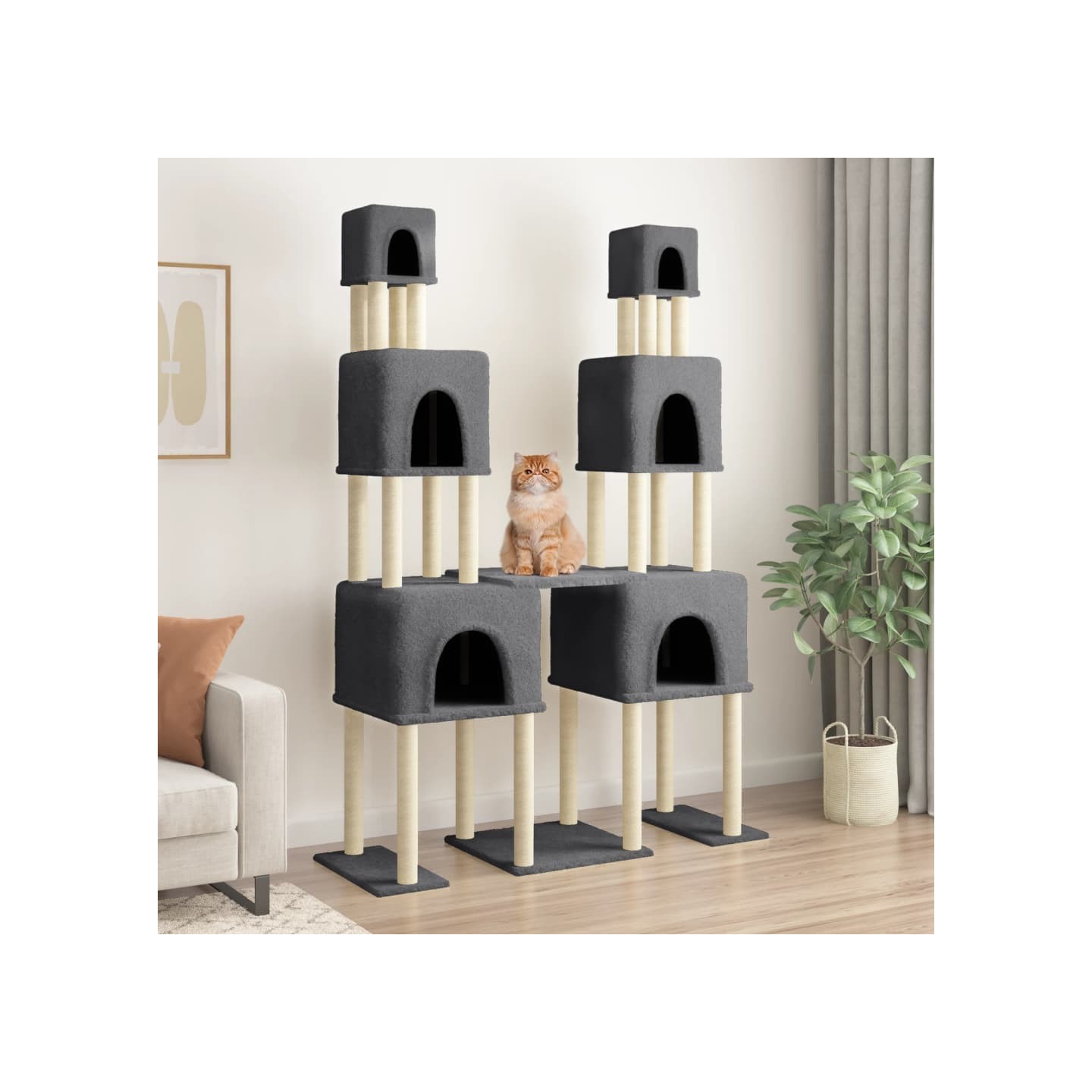 Arbre à chat avec griffoirs en sisal Gris foncé 199 cm