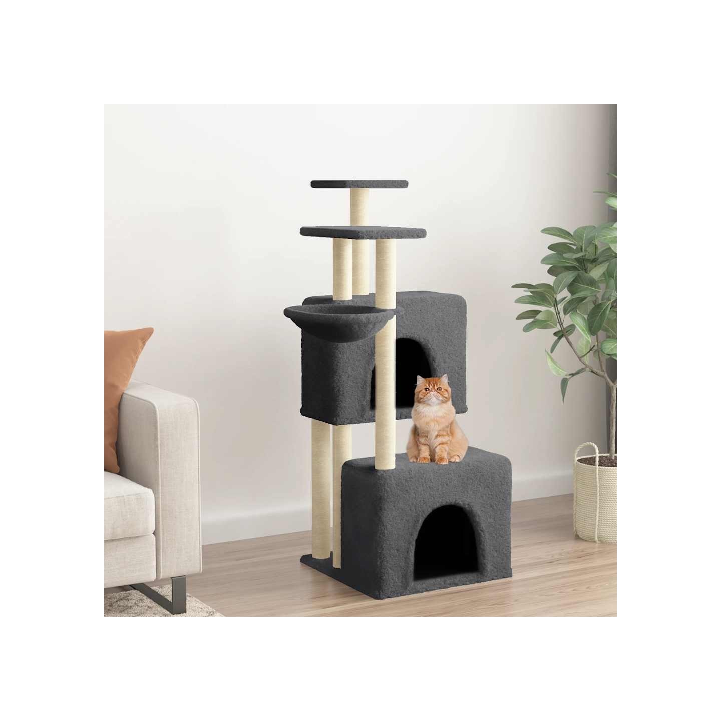 Arbre à chat avec griffoirs en sisal gris foncé 122 cm
