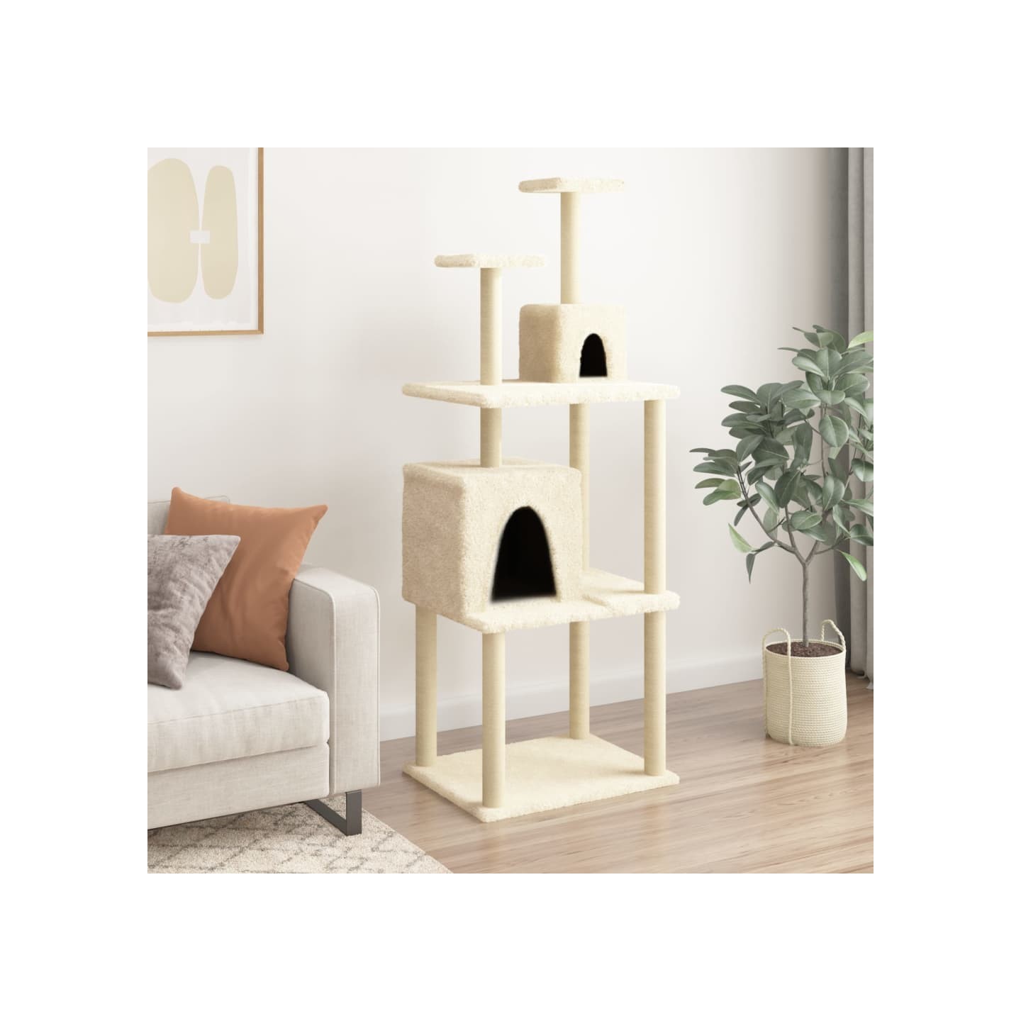 Arbre à chat avec griffoirs en sisal Crème 167 cm