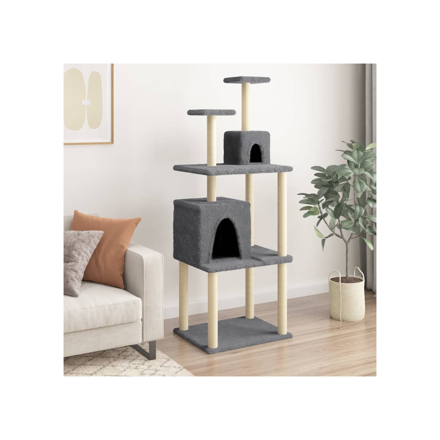 Arbre à chat avec griffoirs en sisal Gris foncé 167 cm