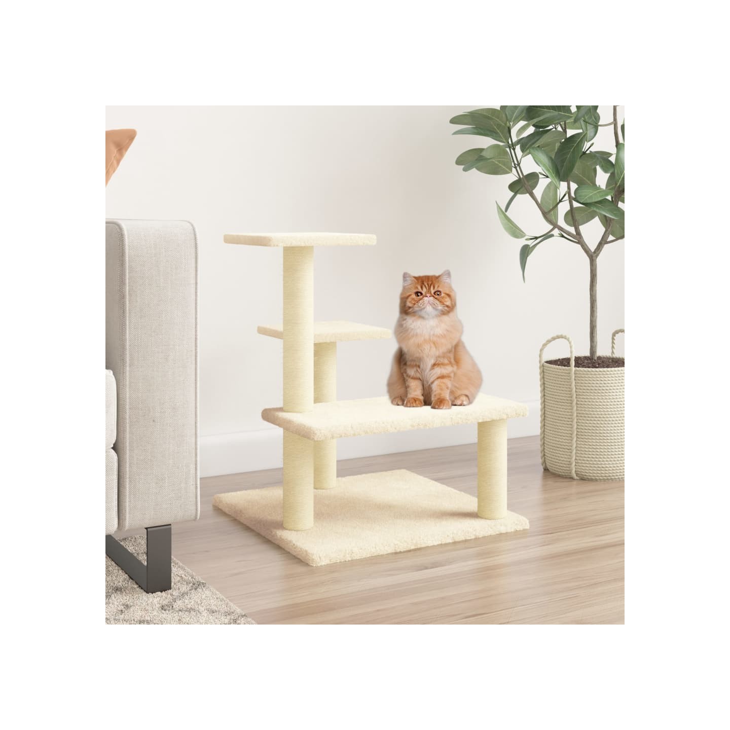 Arbre à chat avec griffoirs en sisal crème 61 cm