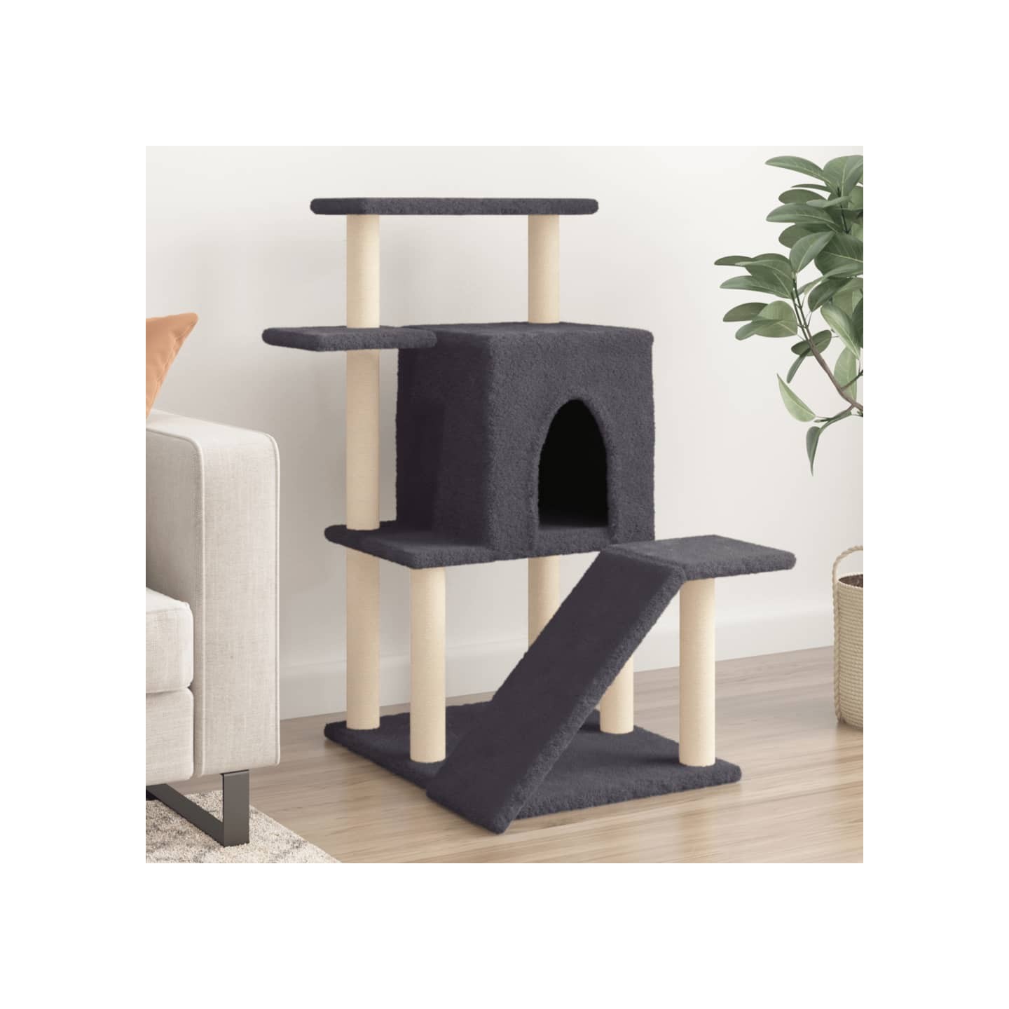 Arbre à chat avec griffoirs en sisal gris foncé 97 cm