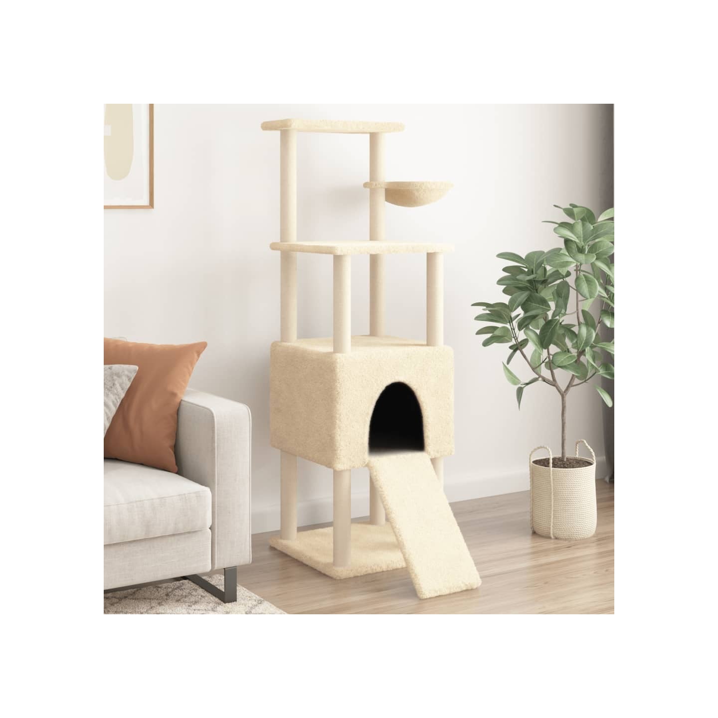 Arbre à chat avec griffoirs en sisal Crème 153 cm