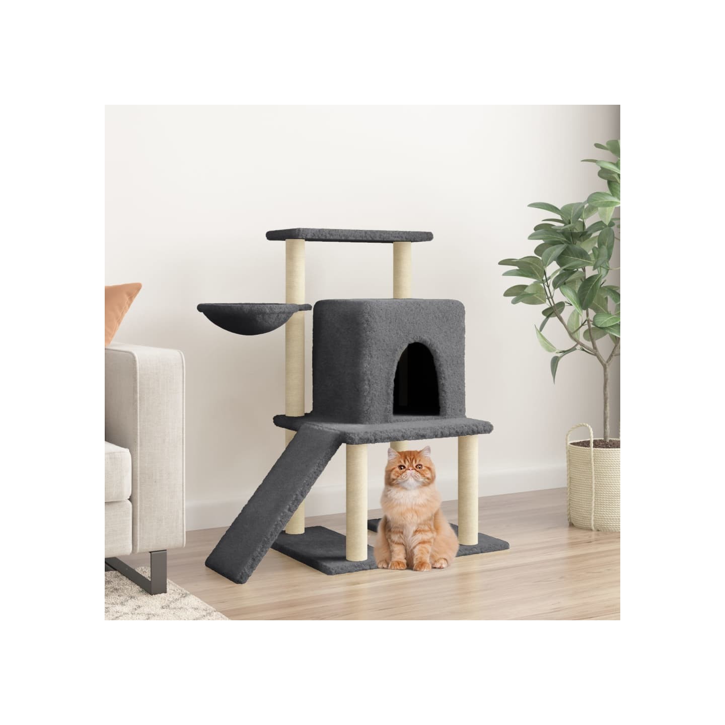 Arbre à chat avec griffoirs en sisal gris foncé 96,5 cm