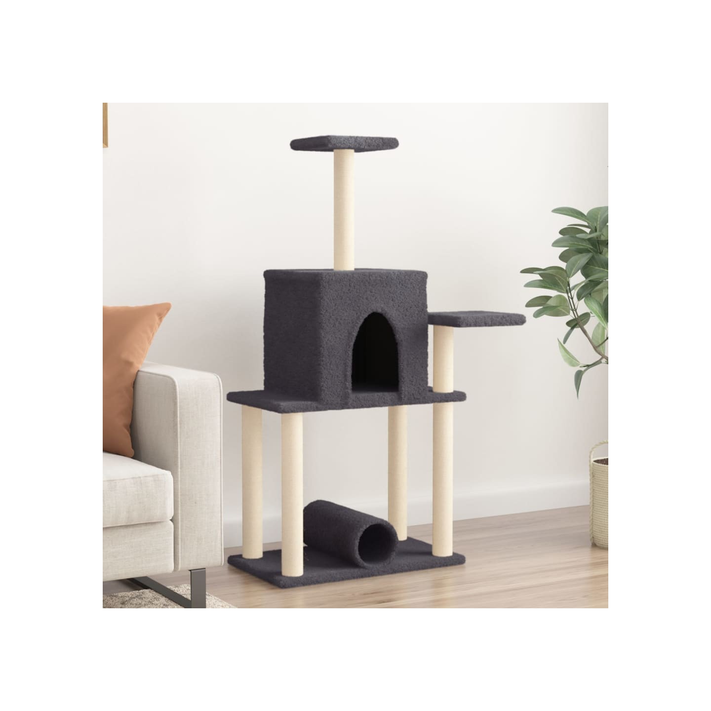 Arbre à chat avec griffoirs en sisal gris foncé 122 cm