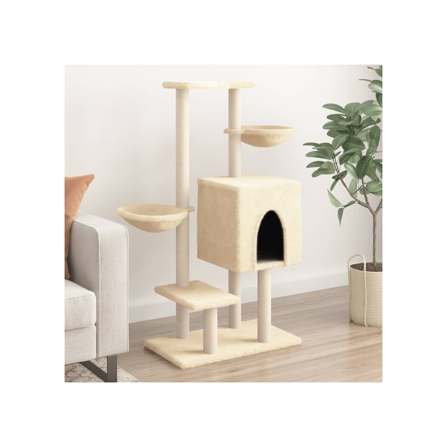 Arbre à chat avec griffoirs en sisal crème 117 cm