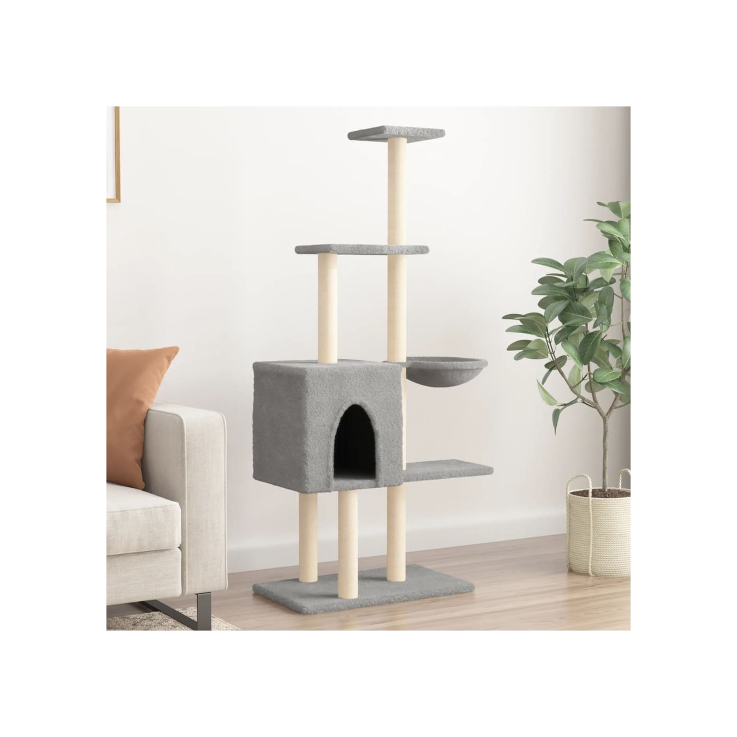 Arbre à chat avec griffoirs en sisal Gris clair 145 cm