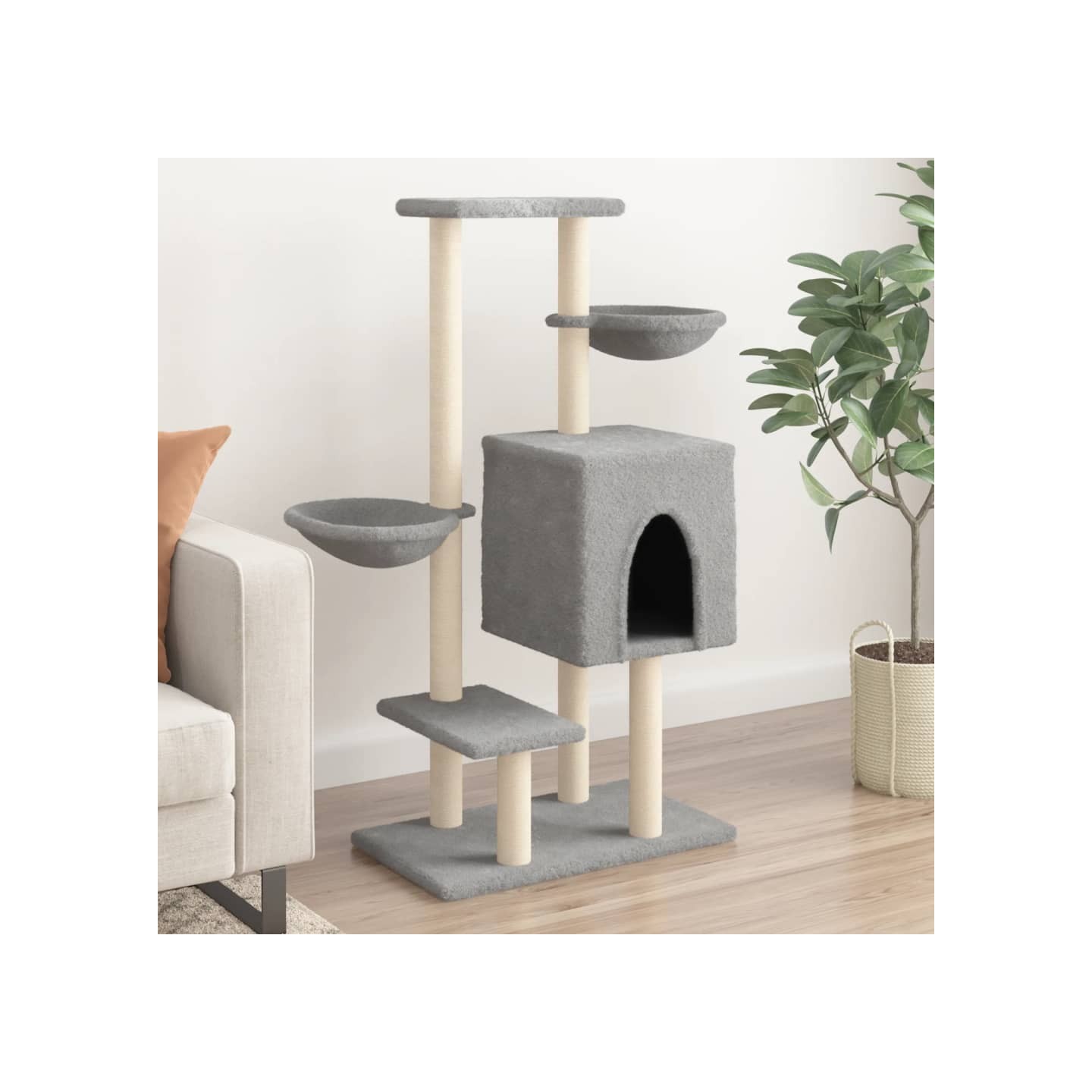 Arbre à chat avec griffoirs en sisal gris clair 117 cm