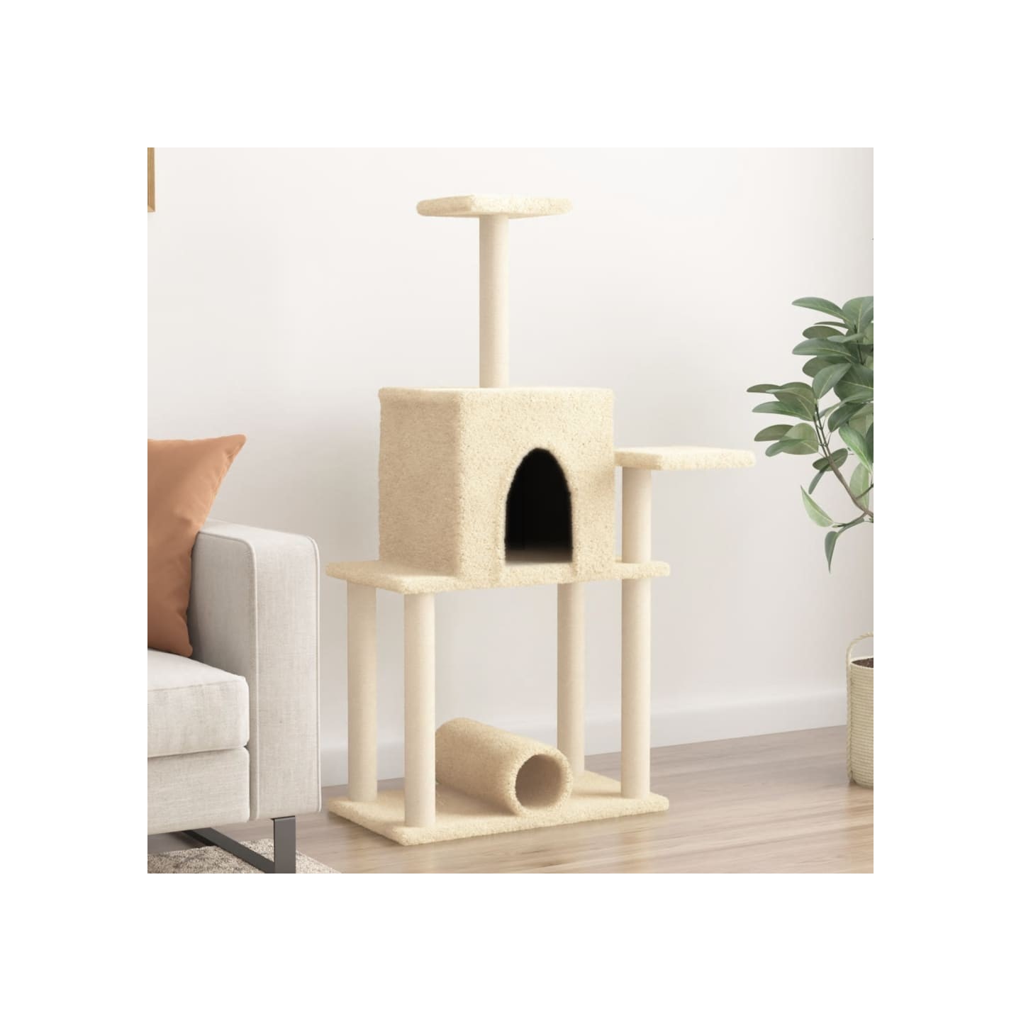 Arbre à chat avec griffoirs en sisal crème 122 cm