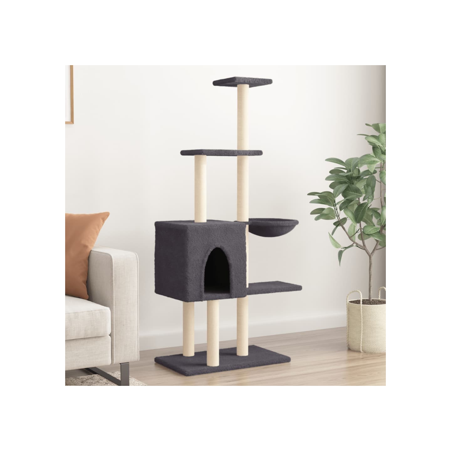 Arbre à chat avec griffoirs en sisal Gris foncé 145 cm