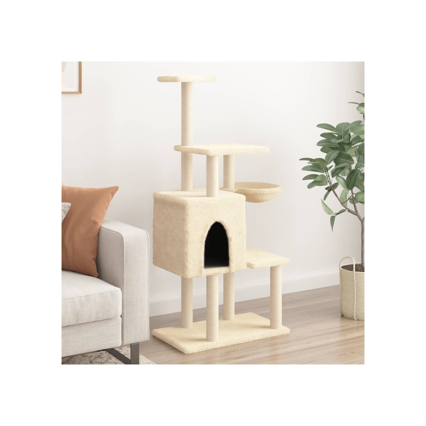 Arbre à chat avec griffoirs en sisal Crème 131 cm