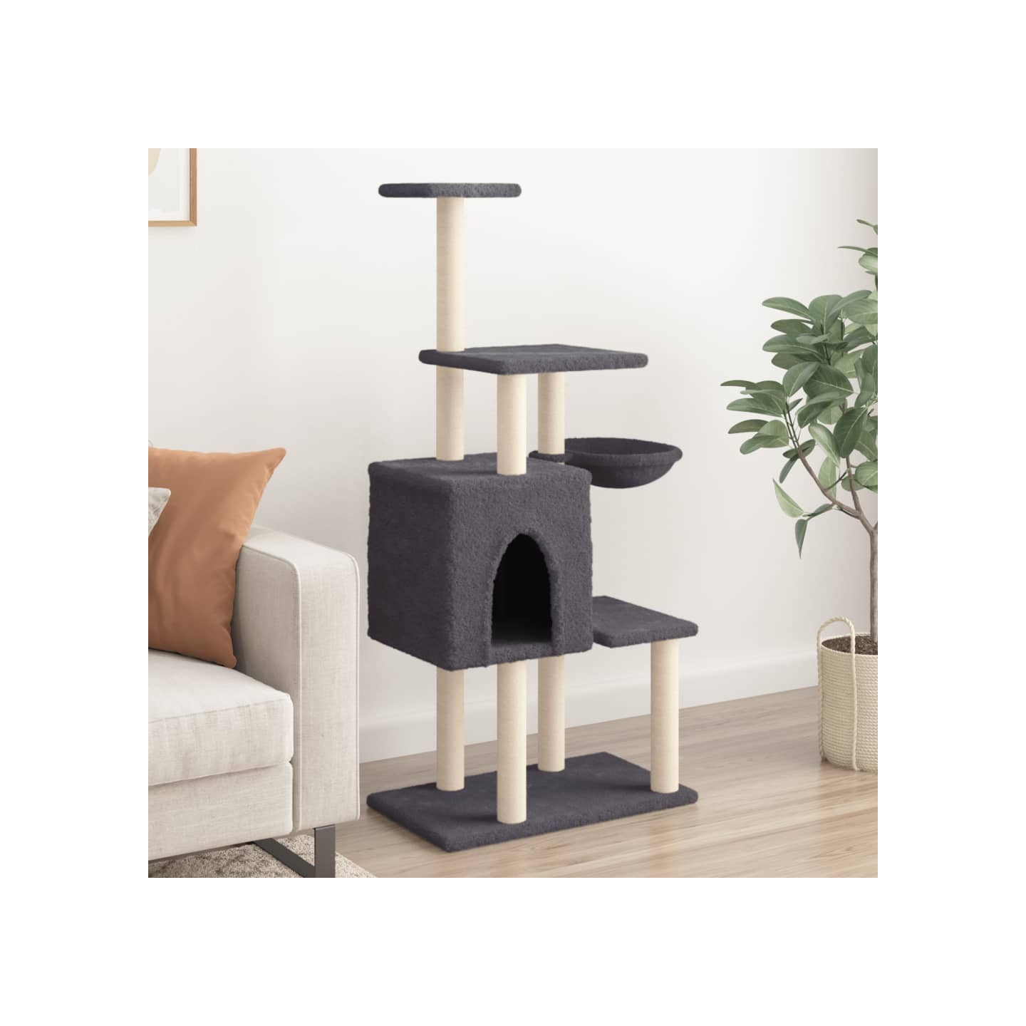 Arbre à chat avec griffoirs en sisal Gris foncé 131 cm