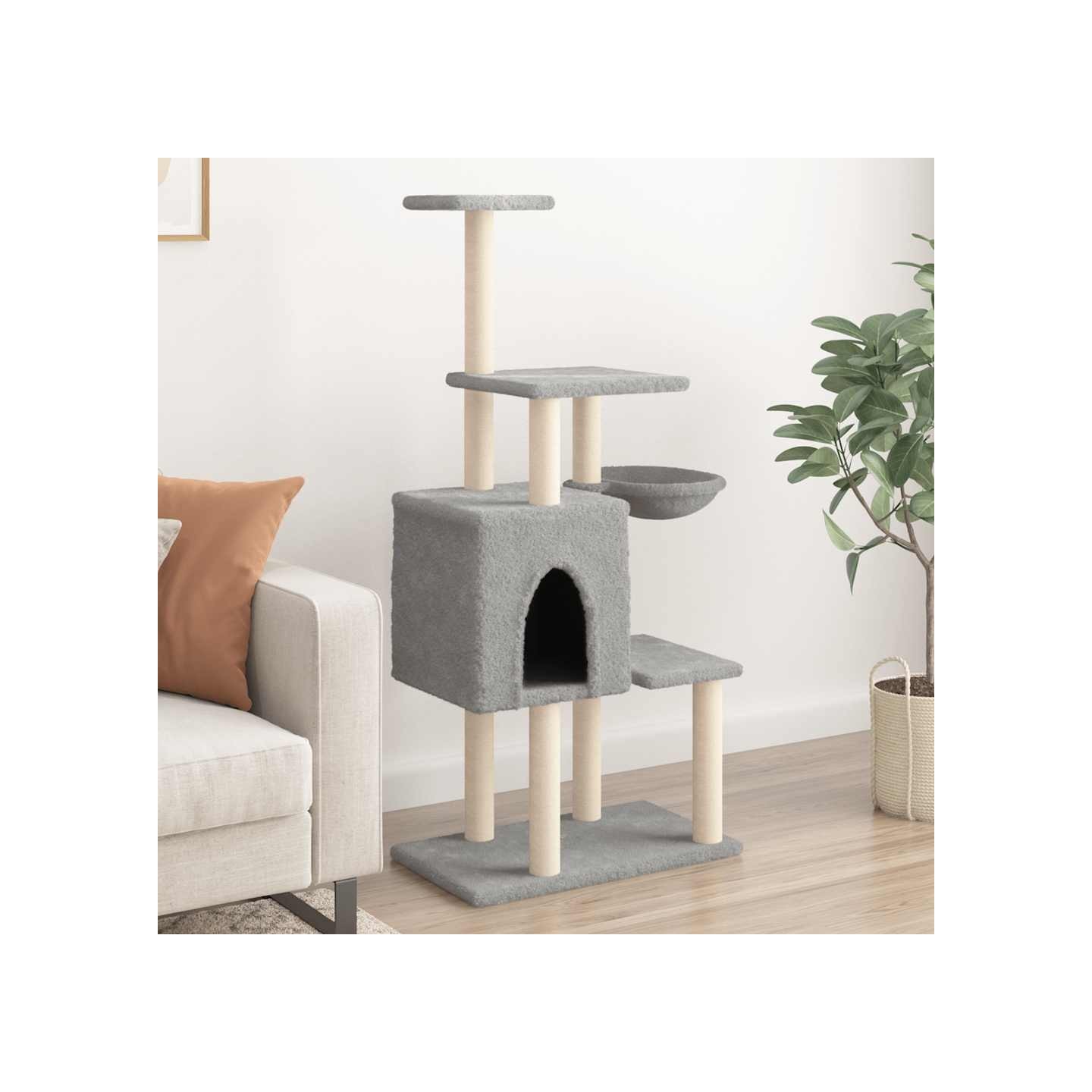 Arbre à chat avec griffoirs en sisal Gris clair 131 cm