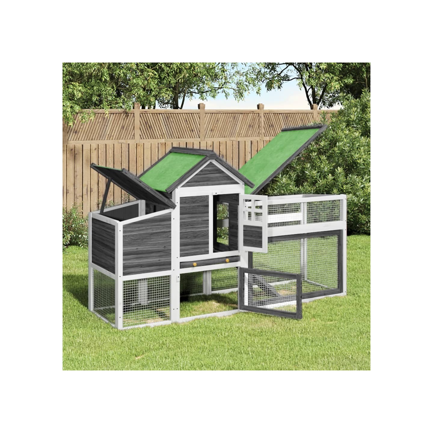 Poulailler gris 186,5x58,5x113 cm bois massif de pin