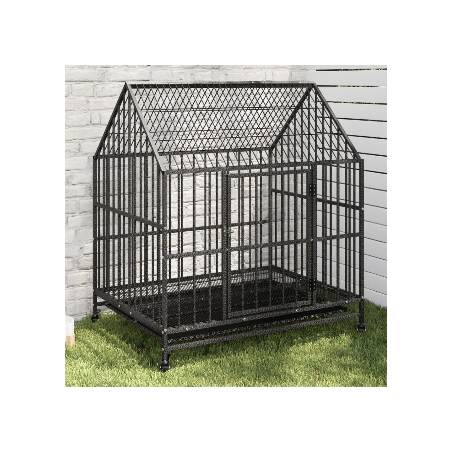 Cage pour chien avec roues noir gris acier galvanisé