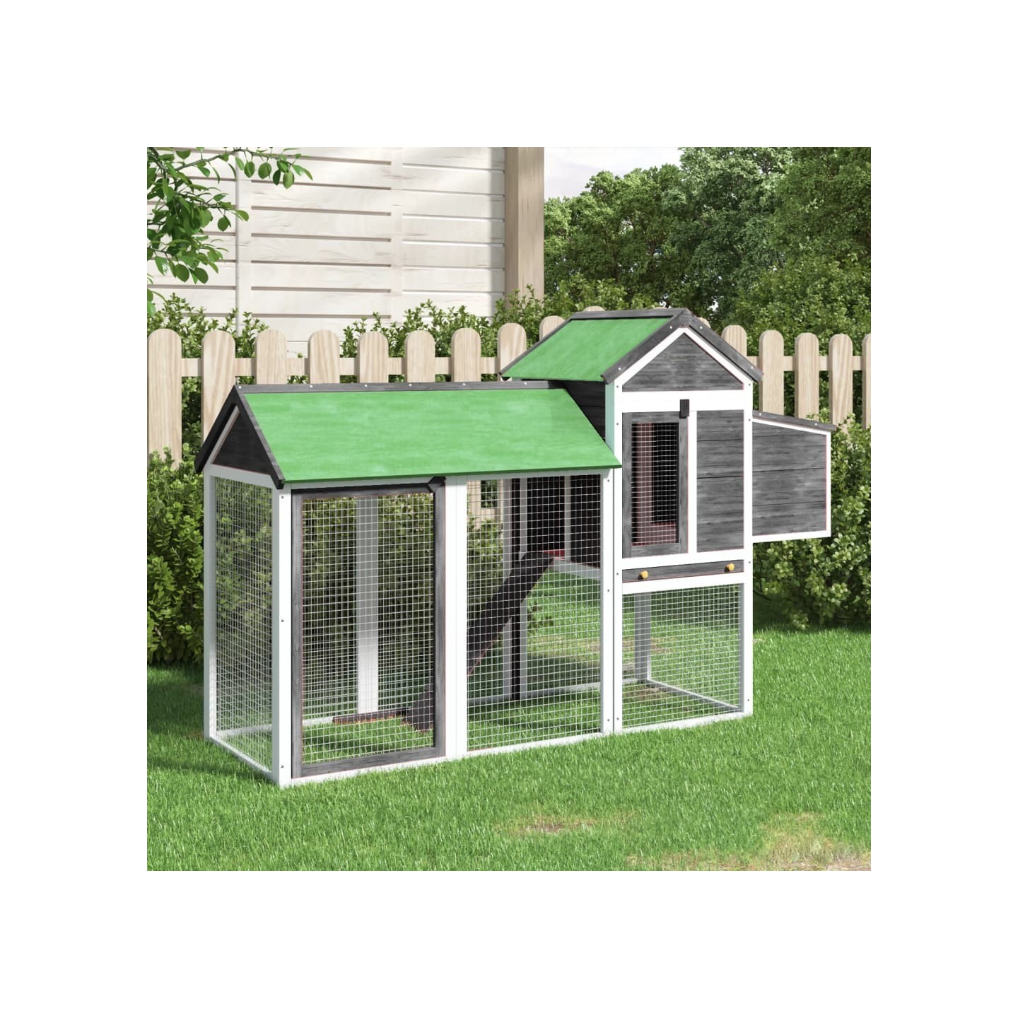 Poulailler gris 193x65x117 cm bois massif de pin